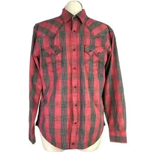 Moonshine Spirit Pearl Snap Western Shirt Men M Red Gray Plaid Brad Paisley